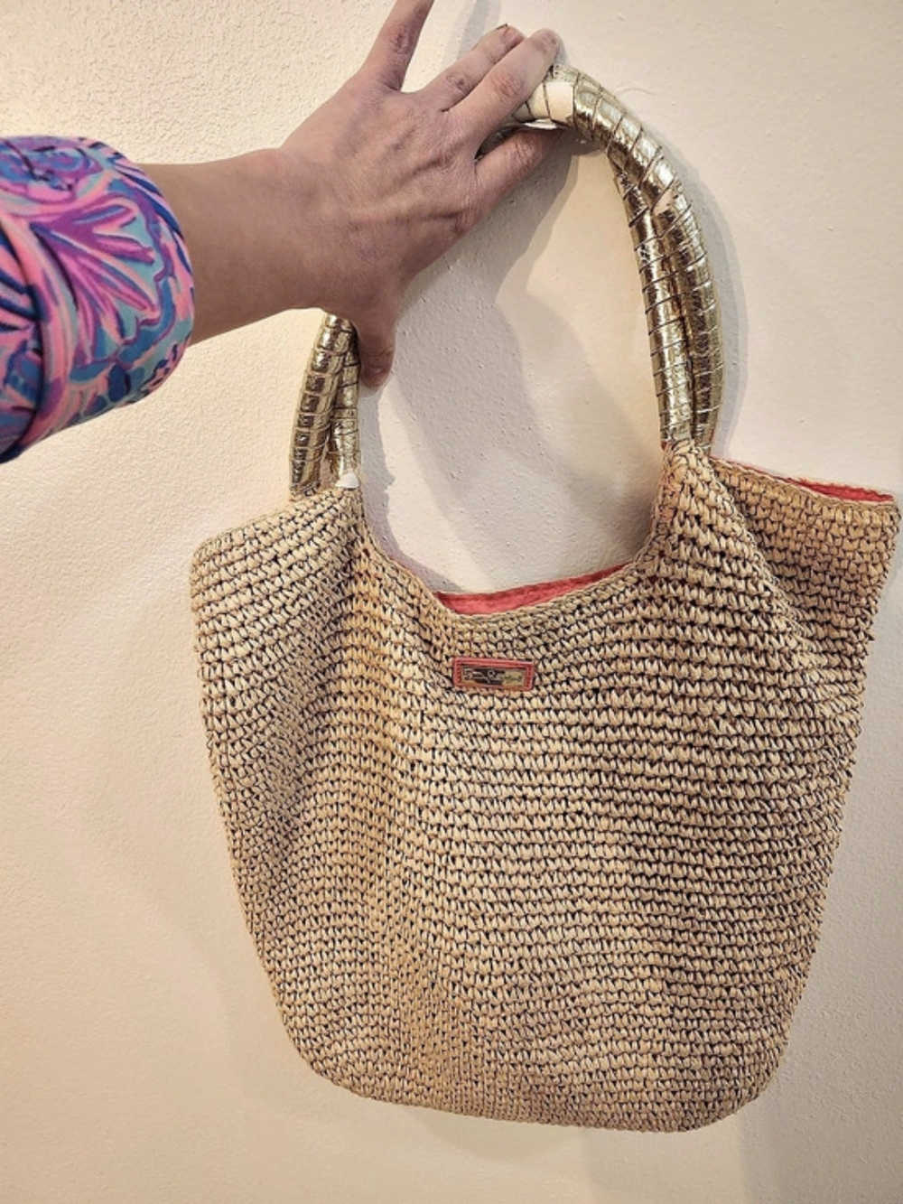 Lilly Pulitzer Straw Shoulder Bag in Beige & Pink